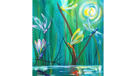 Dragonfly Pond Easy Beginner Acrylic Painting Tutorial Youtube