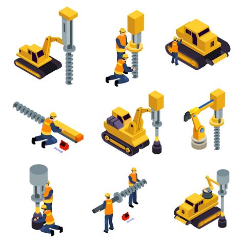 Driller Engineer Isometric Icons