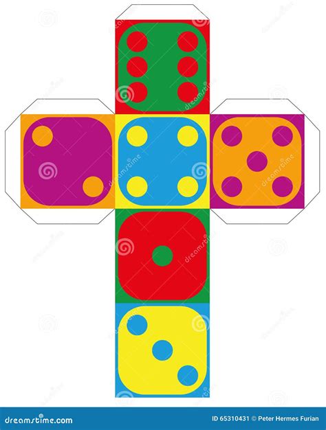 Dice Template Colorful Six Sided Stock Vector Illustration Of