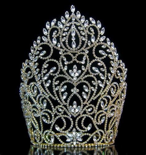 Rhinestone Miss Beauty Queen Pageant Crown Gold Tiara Crowndesigners