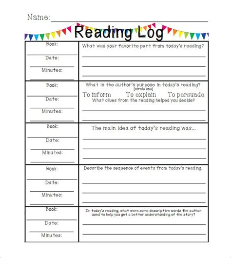 Free Printable Reading Logs For Elementary Students Best Photos Of