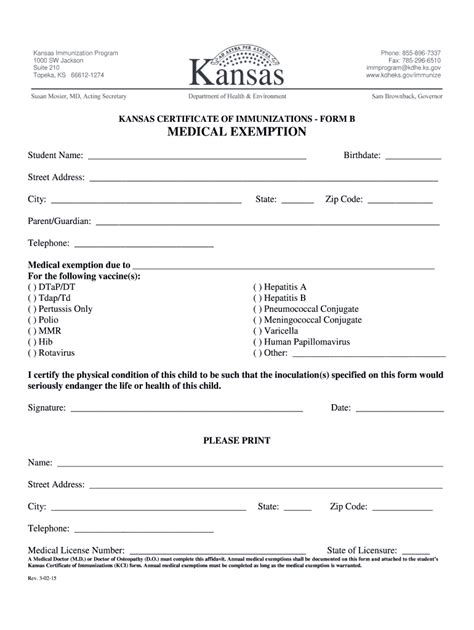 Ks Certificate Of Immunization Kci Form B 2015 Fill And Sign