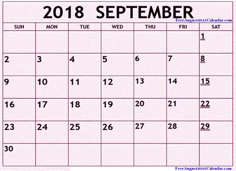 September 2018 Printable Calendar Blank Templates Printable Sept
