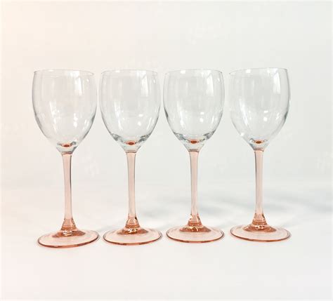 vintage set of 4 luminarc wine glasses or goblets 4 pink blush stemmed glassware clear bowl