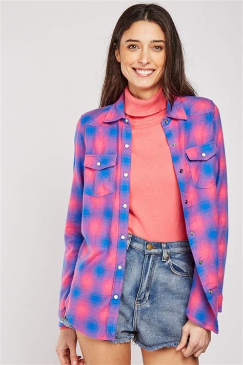 woven plaid cotton flannel shirt blue pink just 7