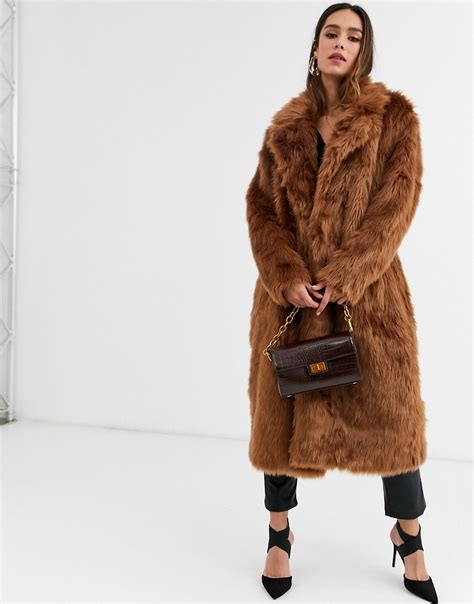 Glamorous Longline Faux Fur Coat Brown Modesens