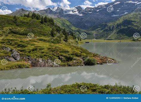 Lake Truebsee Over Engelberg On The Swiss Alps Stock Image Image Of