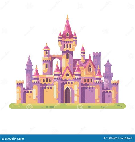 Fairy Tale Princess Castle Medieval Palace Flat Vector Illustration