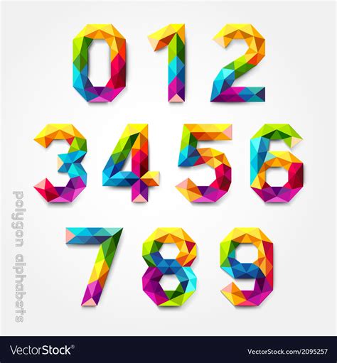 Polygon Number Alphabet Colorful Font Style Vector Image