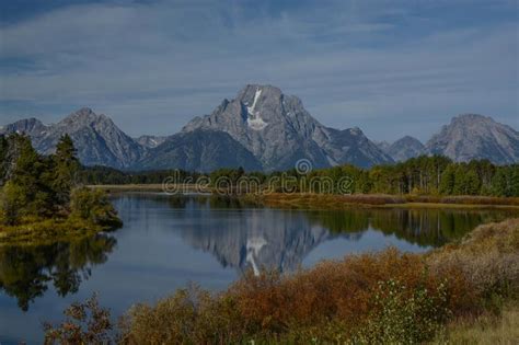 Mount Moran Reflected In The Snake River Stock Image Image Of Oxbow