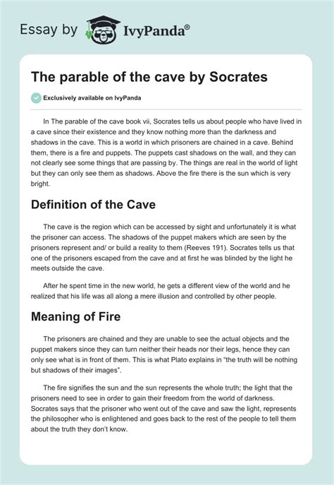 The Parable Of The Cave By Socrates 968 Words Essay Example