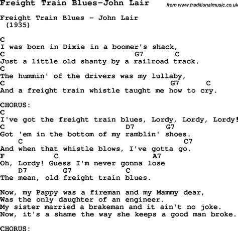 Blues Guitar Song Lyrics Chords Tablature Playing Hints For Freight Train Blues John Lair