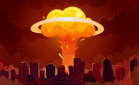 Nuclear Explosion City Cartoon Poster 476141 Vector Art At Vecteezy