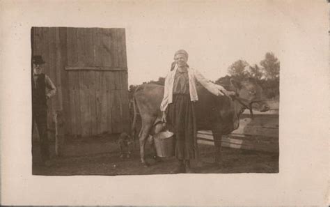 Woman With Milking Pail Cow Women Postcard