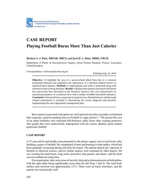 Pdf Case Report Playing Football Burns More Than Just Calories