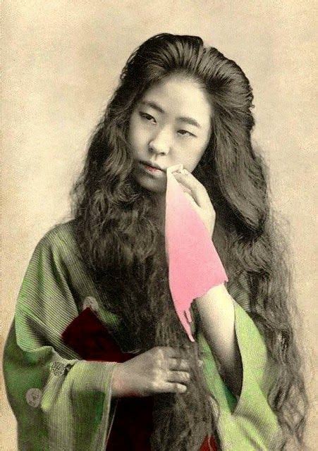 Old Portraits Of Maiko And Geisha With Their Natural Long Hair Down