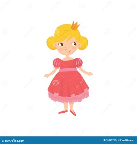 Ritratto Di Principessa Sveglia Di Fiaba In Vestito Rosa E Corona