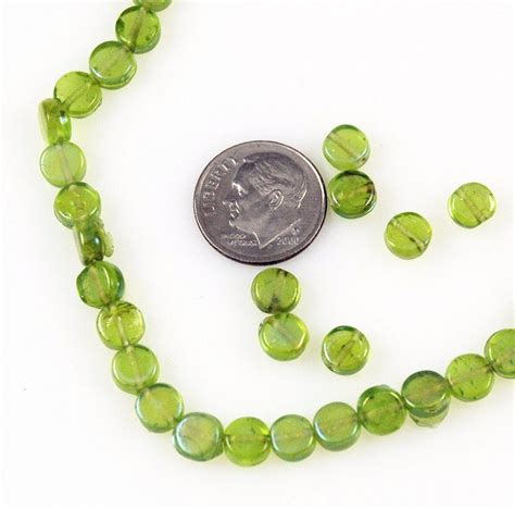 Lime Green Glass Coin Beads 6mm Vintage 40 Lime Green Beaded Jewelry