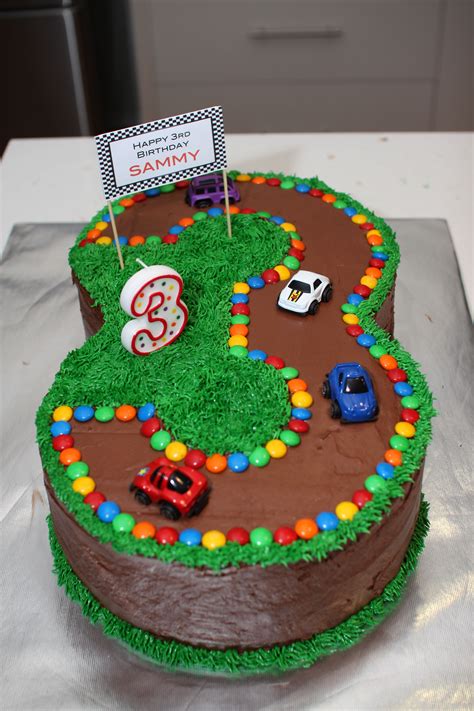 No 3 Race Track Cake For 3rd Birthday 3rd Birthday Cakes Diy