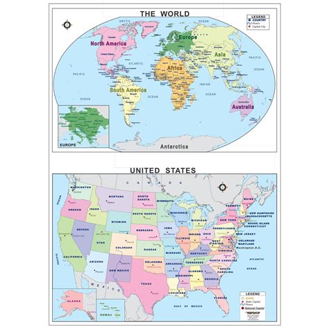 Elementary World And United States Combo Wall Maps The Map Shop