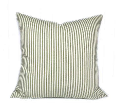 Green Ticking Stripe Throw Pillow Cover With Zipper Striped Etsy