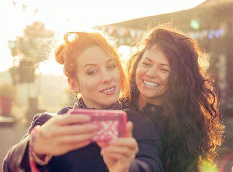 Female Friends Two Women Taking Selfie Having Fun During Weekend
