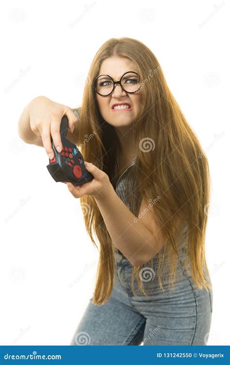 Gamer Woman Holding Gaming Pad Stock Photo Image Of Joystick Gamer