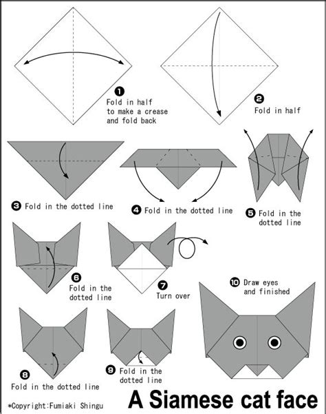 Origami cats and the books showing you how to make them. Origami Siamese cat(face) | Easy Origami instructions For ...