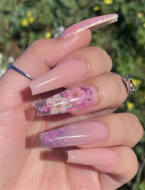 Special Flower Acrylic Coffin Nails Art Designs For Summer Lily