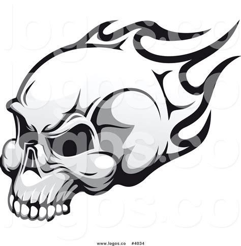Royalty Free Black And White Flaming Skull Logo By Vector