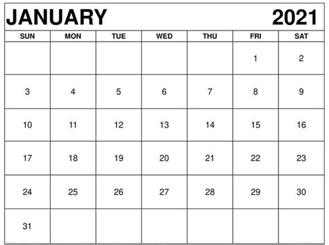 15 Free Blank January 2021 Fillable Calendar Template To Print With