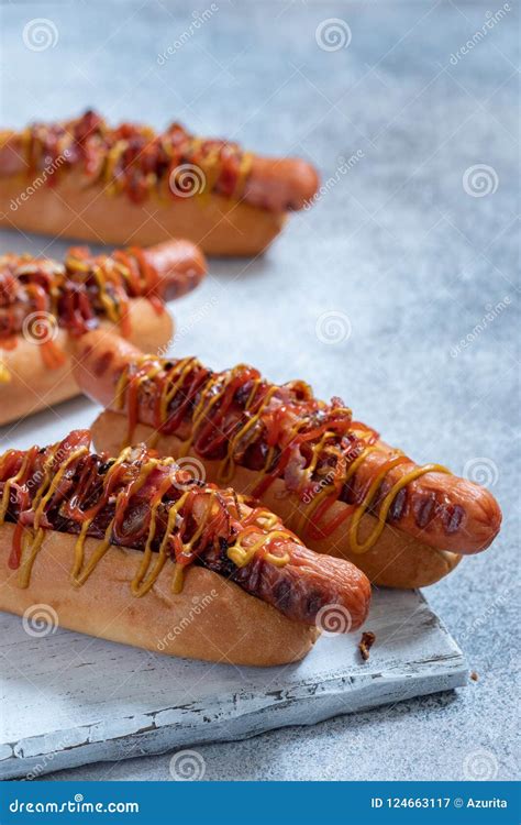 Hot Dog With Yellow Mustard Onion Bacon Stock Image Image Of