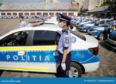 Romanian Police Female Officer Wearing Mask During An Event Of The