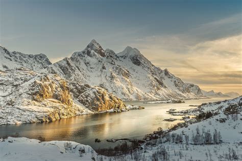 Fonds Decran Norvège Mer Côte Montagnes Lofoten Neige Nature Image
