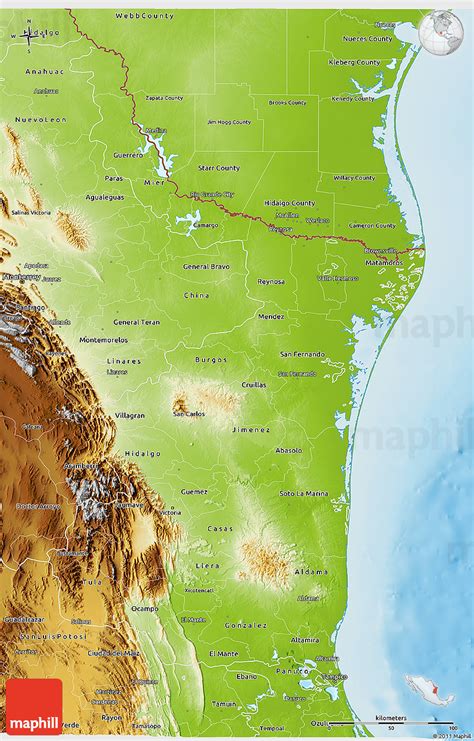 Physical 3d Map Of Tamaulipas