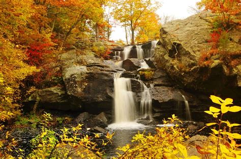 Autumn Water Cascades Colorful Fall Beautiful Rocks Waterfall