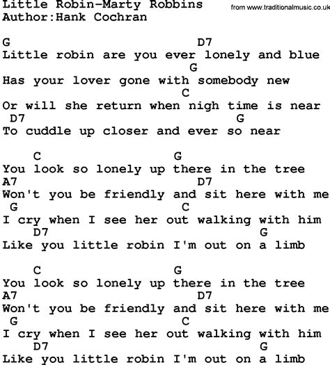 Country Musiclittle Robin Marty Robbins Lyrics And Chords