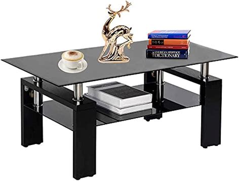 Buy Comft Rectangle Glass Coffee Table 2 Tier Center Table Modern