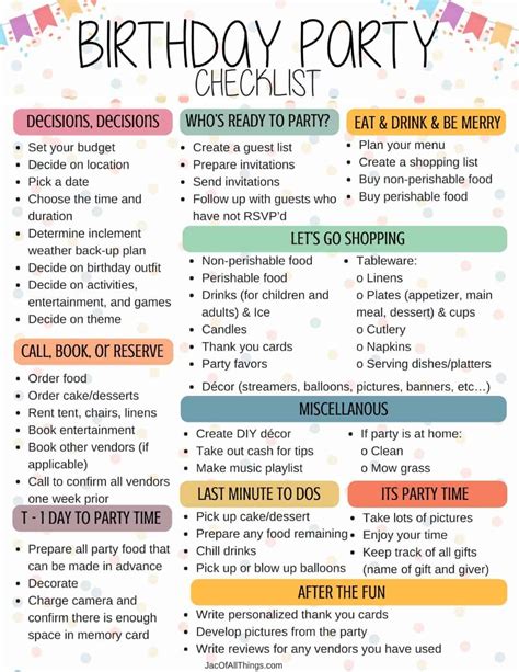 Birthday Party Planning Checklist Party Planning Timeline Party