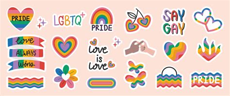 happy pride lgbtq element set lgbtq community symbols with floral rainbow butterfly quote