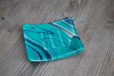 Soap Dishes Aventurine Teal Blue Fused Glass Kiln Glass Art It Cast Lovely