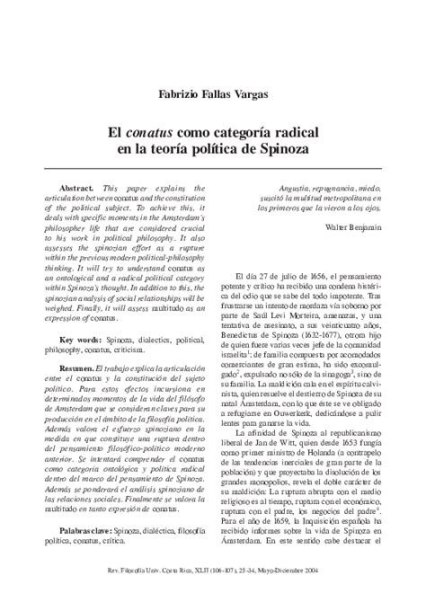 Pdf El Conatus Como Categoría Radical En La Teoría Política De Spinoza Fabrizio Fallas