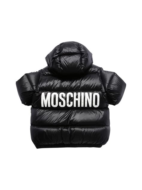 Moschino Logo Print Nylon Puffer Jacket Black Luisaviaroma