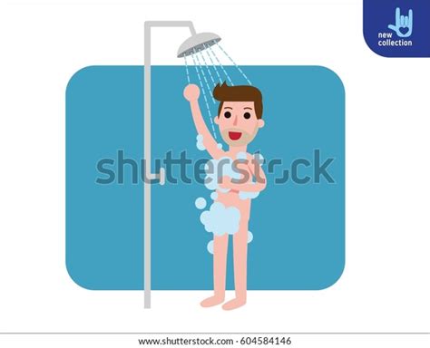 Happy Man Taking Shower Bathroom Shower Stock Vector Royalty Free