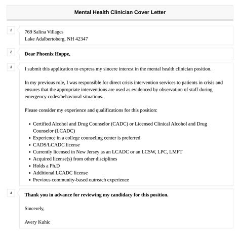 Mental Health Clinician Cover Letter Velvet Jobs
