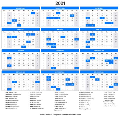 2021 Calendar With Holidays Printable
