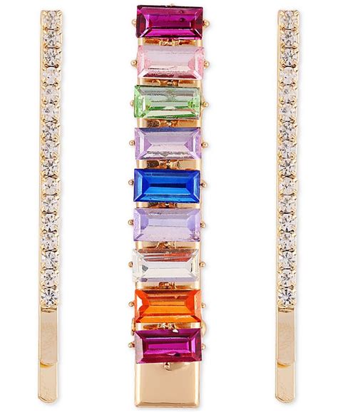 Guess Gold Tone 3 Pc Set Multicolor Crystal Hair Pins And Alligator Clip