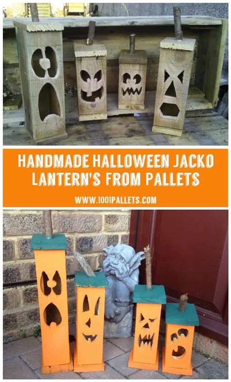 handmade halloween pallet jacko lanterns  pallets