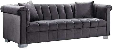 Shop for velvet grey sofa online at target. Meridian Furniture 615 Kayla Grey Velvet Tufted Chrome ...