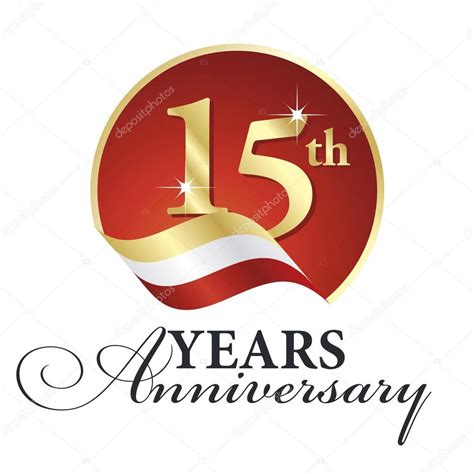 Aniversario 15 Años Celebrando Logo Oro Blanco Rojo Cinta Fondo 2022